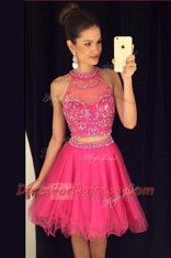 Fantastic Hot Pink Scoop Zipper Beading Prom Dress Sleeveless