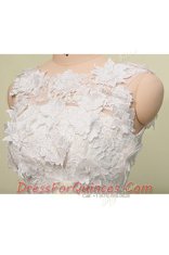Scoop White A-line Lace Prom Evening Gown Zipper Organza and Lace Sleeveless Knee Length