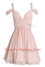 Glorious Peach A-line Ruching Prom Dresses Backless Chiffon Sleeveless Knee Length