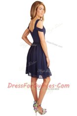 Glorious Peach A-line Ruching Prom Dresses Backless Chiffon Sleeveless Knee Length