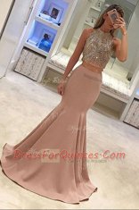 Custom Design Mermaid Scoop Sleeveless Sweep Train Beading Zipper Homecoming Dress