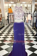 Dazzling Blue Scoop Neckline Beading Sleeveless Backless
