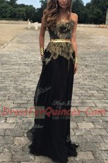 Custom Fit Strapless Sleeveless Chiffon Prom Dresses Lace and Appliques Backless