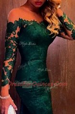 Fitting Mermaid Off the Shoulder Dark Green Lace Zipper Prom Gown Long Sleeves Sweep Train Lace