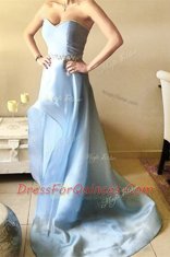 Excellent Sweetheart Sleeveless Asymmetrical Beading Light Blue Organza