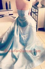 Excellent Sweetheart Sleeveless Asymmetrical Beading Light Blue Organza
