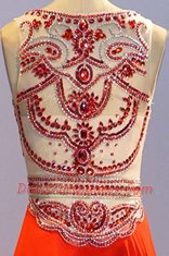 Super Coral Red A-line Chiffon Scoop Sleeveless Beading and Pleated Floor Length Side Zipper Prom Dresses