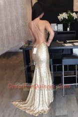 Pretty Mermaid Spaghetti Straps Sleeveless Sequined Evening Dress Sequins Sweep Train Criss Cross