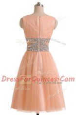 Scoop Tulle Sleeveless Knee Length Dress for Prom and Beading