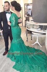 Exceptional With Train Mermaid Long Sleeves Green Chapel Train Lace Up