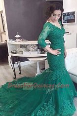 Exceptional With Train Mermaid Long Sleeves Green Chapel Train Lace Up
