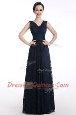 A-line Prom Party Dress Black V-neck Chiffon Sleeveless Floor Length Zipper