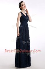 A-line Prom Party Dress Black V-neck Chiffon Sleeveless Floor Length Zipper