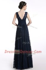 A-line Prom Party Dress Black V-neck Chiffon Sleeveless Floor Length Zipper