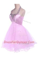 Adorable Ball Gowns Prom Dress Lilac Halter Top Tulle Sleeveless Knee Length Lace Up