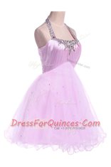 Adorable Ball Gowns Prom Dress Lilac Halter Top Tulle Sleeveless Knee Length Lace Up