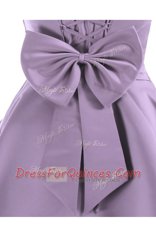 Pleated Knee Length Lavender Prom Dress Strapless Sleeveless Lace Up