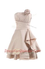 Pleated Knee Length Lavender Prom Dress Strapless Sleeveless Lace Up