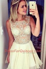Pretty Champagne Chiffon Zipper Bateau Sleeveless Mini Length Dress for Prom Beading