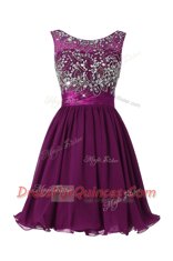 Scoop Purple Sleeveless Chiffon Zipper Homecoming Dress for Prom and Party