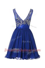 Scoop Purple Sleeveless Chiffon Zipper Homecoming Dress for Prom and Party