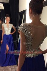 Dynamic Chiffon Sleeveless Prom Evening Gown Sweep Train and Beading