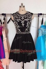 Scoop Sleeveless Zipper Mini Length Beading Dress for Prom