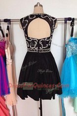 Scoop Sleeveless Zipper Mini Length Beading Dress for Prom