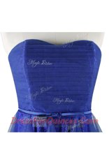 Lace Royal Blue Zipper Prom Dress Belt Sleeveless Knee Length