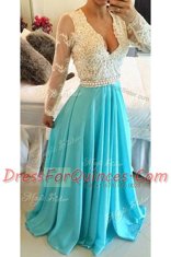 Chiffon Long Sleeves Floor Length Evening Dress and Lace