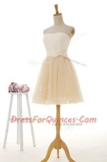 Glorious Champagne Sleeveless Lace Knee Length Prom Dress