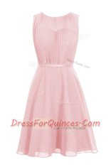 Captivating Scoop Sleeveless Chiffon Knee Length Zipper Prom Evening Gown in Baby Pink with Ruching