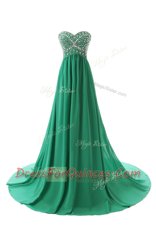Chiffon Sweetheart Sleeveless Court Train Zipper Beading Prom Gown in Green