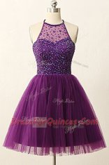 Purple Prom Party Dress Prom and Party and For with Sequins Scoop Sleeveless Zipper