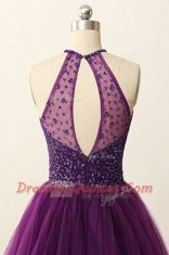 Purple Prom Party Dress Prom and Party and For with Sequins Scoop Sleeveless Zipper