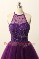 Purple Prom Party Dress Prom and Party and For with Sequins Scoop Sleeveless Zipper