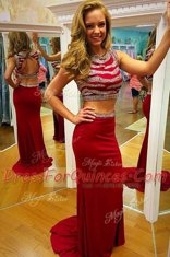 Scoop Sleeveless Brush Train Beading Zipper Prom Evening Gown