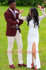 Colorful Scoop Floor Length White Prom Dresses Elastic Woven Satin Long Sleeves Ruching