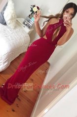 Colorful Mermaid Wine Red Elastic Woven Satin Zipper Sleeveless Floor Length Ruching