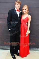 Exquisite Red Sleeveless Floor Length Ruching Backless Homecoming Dress
