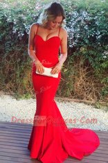 Lovely With Train Mermaid Sleeveless Red Sweep Train Zipper
