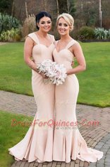 Mermaid Pink Straps Neckline Ruching Sleeveless Zipper