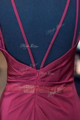 Sweet Burgundy Zipper V-neck Ruching and Pleated Prom Dresses Elastic Woven Satin Sleeveless