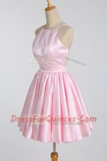 Flirting Sleeveless Mini Length Ruching Backless Prom Evening Gown with Pink