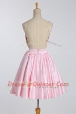 Flirting Sleeveless Mini Length Ruching Backless Prom Evening Gown with Pink