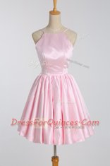 Flirting Sleeveless Mini Length Ruching Backless Prom Evening Gown with Pink
