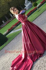 Off the Shoulder Long Sleeves Sweep Train Appliques Zipper Prom Party Dress