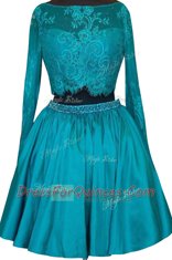 Teal Long Sleeves Satin Zipper Dress for Prom for Prom and Party