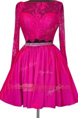 Teal Long Sleeves Satin Zipper Dress for Prom for Prom and Party