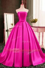 Gorgeous Pleated Red Prom Party Dress Strapless Sleeveless Sweep Train Lace Up